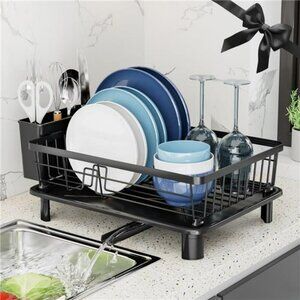 Space Saving Dish Drying Rack with Drainboard Utensil Holder for Kitchen Counter